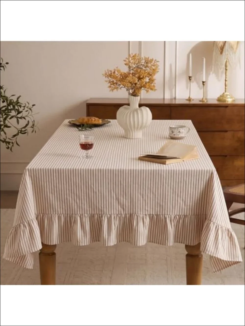 Farmhouse Ruffle Striped 100% Cotton Tablecloth 60x120 Rectangular